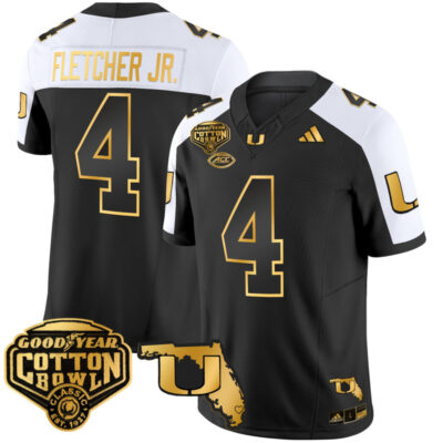 Miami Hurricanes 2025/26 Cotton Bowl & Florida Patch Gold Vapor Limited Stitched Jersey - Alternate / Mark Fletcher Jr.