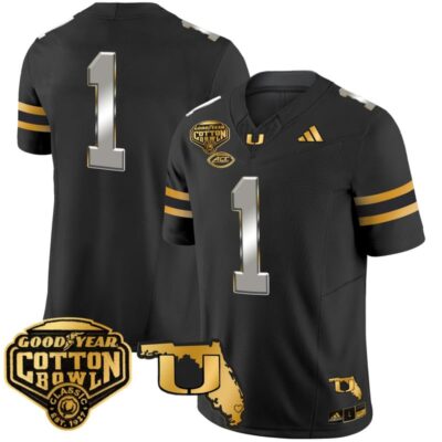 Miami Hurricanes 2025/26 Cotton Bowl & Florida Patch Gold Vapor Limited Stitched Jersey - Black Limited / #1 Team