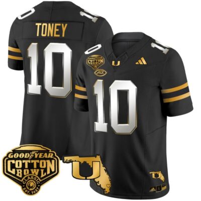 Miami Hurricanes 2025/26 Cotton Bowl & Florida Patch Gold Vapor Limited Stitched Jersey - Black Limited / Malachi Toney