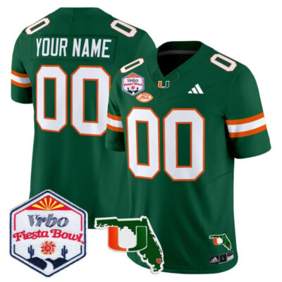 Miami Hurricanes 2026 The Fiesta Bowl & Florida Patch Vapor Limited Custom Stitched Jersey - Green