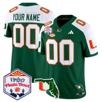 Miami Hurricanes 2026 The Fiesta Bowl & Florida Patch Vapor Limited Custom Stitched Jersey - Green Alternate