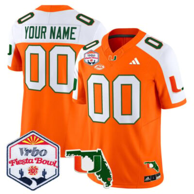 Miami Hurricanes 2026 The Fiesta Bowl & Florida Patch Vapor Limited Custom Stitched Jersey - Orange Alternate