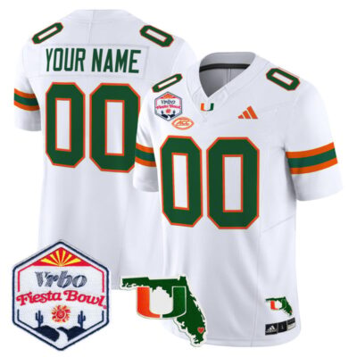 Miami Hurricanes 2026 The Fiesta Bowl & Florida Patch Vapor Limited Custom Stitched Jersey - White