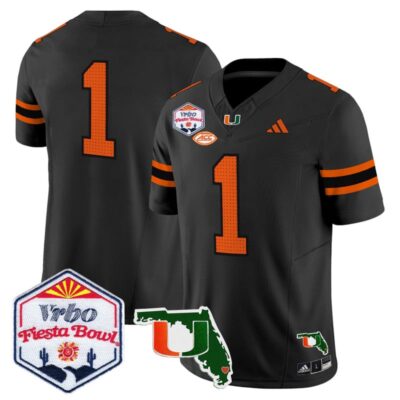 Miami Hurricanes 2026 The Fiesta Bowl & Florida Patch Vapor Limited Stitched Jersey - Black / #1 Team