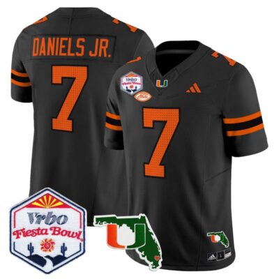 Miami Hurricanes 2026 The Fiesta Bowl & Florida Patch Vapor Limited Stitched Jersey - Black / CJ Daniels