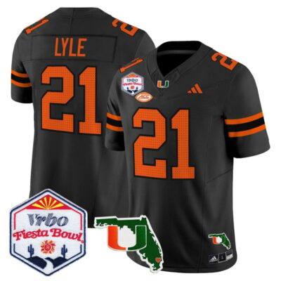 Miami Hurricanes 2026 The Fiesta Bowl & Florida Patch Vapor Limited Stitched Jersey - Black / Jordan Lyle