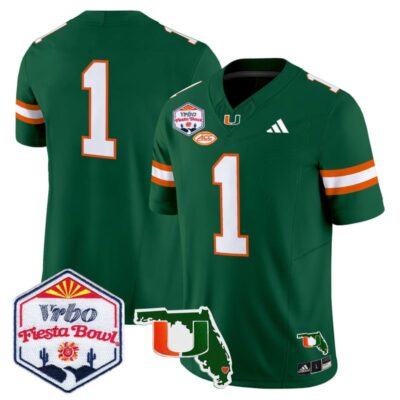 Miami Hurricanes 2026 The Fiesta Bowl & Florida Patch Vapor Limited Stitched Jersey - Green / #1 Team