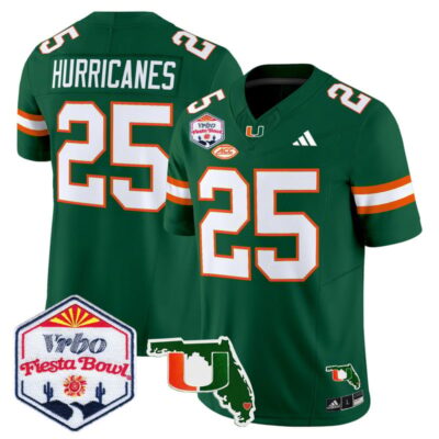 Miami Hurricanes 2026 The Fiesta Bowl & Florida Patch Vapor Limited Stitched Jersey - Green / #25 Hurricanes