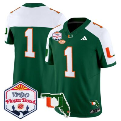Miami Hurricanes 2026 The Fiesta Bowl & Florida Patch Vapor Limited Stitched Jersey - Green Alternate / #1 Team