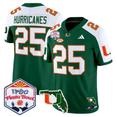 Miami Hurricanes 2026 The Fiesta Bowl & Florida Patch Vapor Limited Stitched Jersey - Green Alternate / #25 Hurricanes