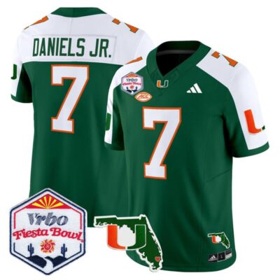 Miami Hurricanes 2026 The Fiesta Bowl & Florida Patch Vapor Limited Stitched Jersey - Green Alternate / CJ Daniels