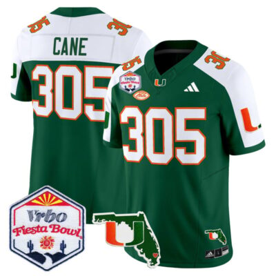 Miami Hurricanes 2026 The Fiesta Bowl & Florida Patch Vapor Limited Stitched Jersey - Green Alternate / Cane 305