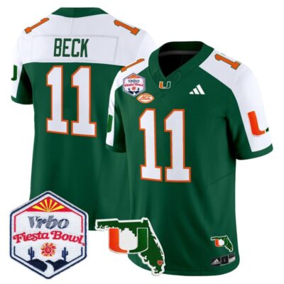 Miami Hurricanes 2026 The Fiesta Bowl & Florida Patch Vapor Limited Stitched Jersey - Green Alternate / Carson Beck