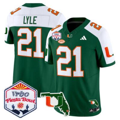 Miami Hurricanes 2026 The Fiesta Bowl & Florida Patch Vapor Limited Stitched Jersey - Green Alternate / Jordan Lyle