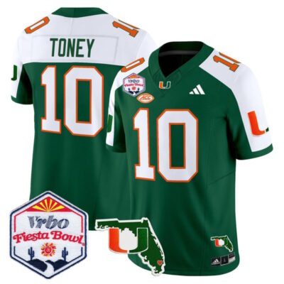 Miami Hurricanes 2026 The Fiesta Bowl & Florida Patch Vapor Limited Stitched Jersey - Green Alternate / Malachi Toney