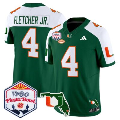Miami Hurricanes 2026 The Fiesta Bowl & Florida Patch Vapor Limited Stitched Jersey - Green Alternate / Mark Fletcher Jr.