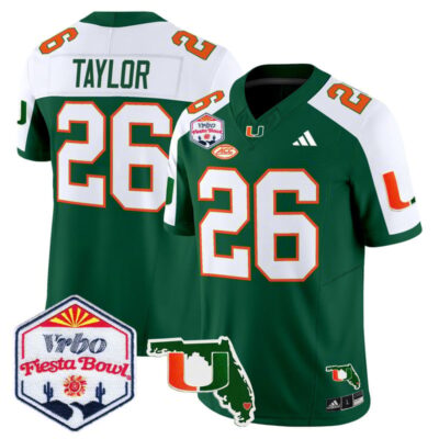 Miami Hurricanes 2026 The Fiesta Bowl & Florida Patch Vapor Limited Stitched Jersey - Green Alternate / Sean Taylor