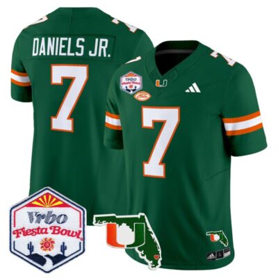 Miami Hurricanes 2026 The Fiesta Bowl & Florida Patch Vapor Limited Stitched Jersey - Green / CJ Daniels