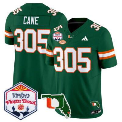 Miami Hurricanes 2026 The Fiesta Bowl & Florida Patch Vapor Limited Stitched Jersey - Green / Cane 305