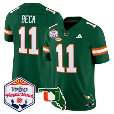 Miami Hurricanes 2026 The Fiesta Bowl & Florida Patch Vapor Limited Stitched Jersey - Green / Carson Beck