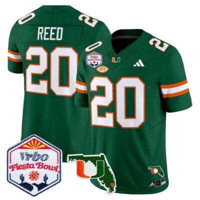Miami Hurricanes 2026 The Fiesta Bowl & Florida Patch Vapor Limited Stitched Jersey - Green / Ed Reed