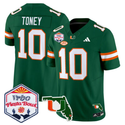 Miami Hurricanes 2026 The Fiesta Bowl & Florida Patch Vapor Limited Stitched Jersey - Green / Malachi Toney
