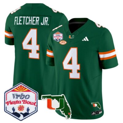 Miami Hurricanes 2026 The Fiesta Bowl & Florida Patch Vapor Limited Stitched Jersey - Green / Mark Fletcher Jr.