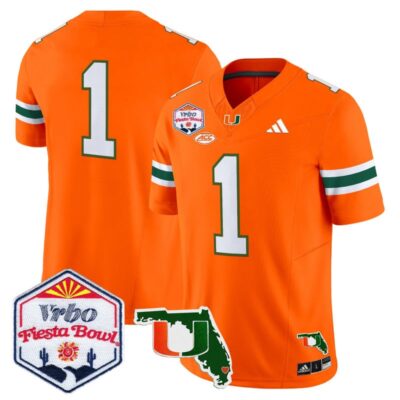 Miami Hurricanes 2026 The Fiesta Bowl & Florida Patch Vapor Limited Stitched Jersey - Orange / #1 Team