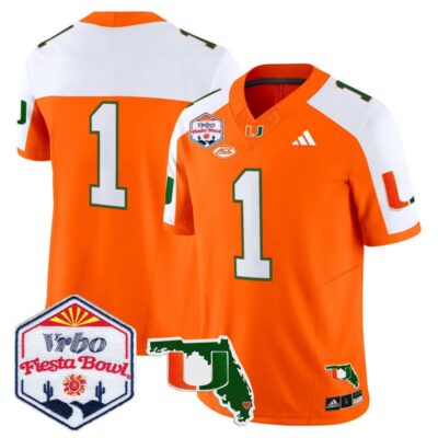 Miami Hurricanes 2026 The Fiesta Bowl & Florida Patch Vapor Limited Stitched Jersey - Orange Alternate / #1 Team
