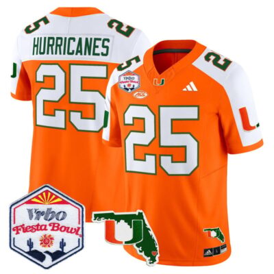 Miami Hurricanes 2026 The Fiesta Bowl & Florida Patch Vapor Limited Stitched Jersey - Orange Alternate / #25 Hurricanes