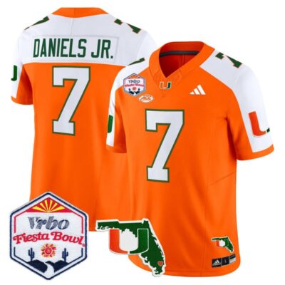 Miami Hurricanes 2026 The Fiesta Bowl & Florida Patch Vapor Limited Stitched Jersey - Orange Alternate / CJ Daniels