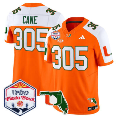 Miami Hurricanes 2026 The Fiesta Bowl & Florida Patch Vapor Limited Stitched Jersey - Orange Alternate / Cane 305