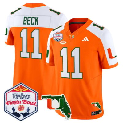 Miami Hurricanes 2026 The Fiesta Bowl & Florida Patch Vapor Limited Stitched Jersey - Orange Alternate / Carson Beck