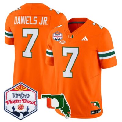 Miami Hurricanes 2026 The Fiesta Bowl & Florida Patch Vapor Limited Stitched Jersey - Orange / CJ Daniels