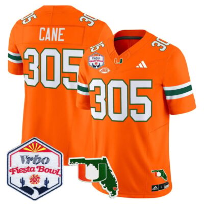 Miami Hurricanes 2026 The Fiesta Bowl & Florida Patch Vapor Limited Stitched Jersey - Orange / Cane 305