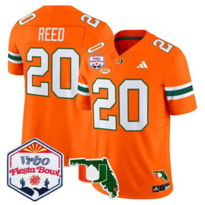 Miami Hurricanes 2026 The Fiesta Bowl & Florida Patch Vapor Limited Stitched Jersey - Orange / Ed Reed
