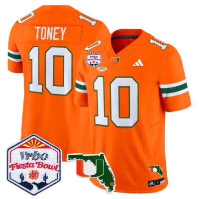 Miami Hurricanes 2026 The Fiesta Bowl & Florida Patch Vapor Limited Stitched Jersey - Orange / Malachi Toney