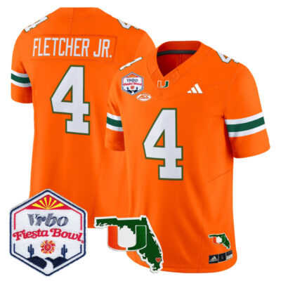 Miami Hurricanes 2026 The Fiesta Bowl & Florida Patch Vapor Limited Stitched Jersey - Orange / Mark Fletcher Jr.