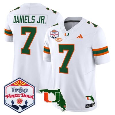 Miami Hurricanes 2026 The Fiesta Bowl & Florida Patch Vapor Limited Stitched Jersey - White / CJ Daniels