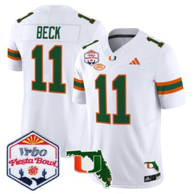 Miami Hurricanes 2026 The Fiesta Bowl & Florida Patch Vapor Limited Stitched Jersey - White / Carson Beck