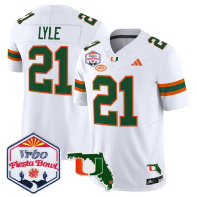 Miami Hurricanes 2026 The Fiesta Bowl & Florida Patch Vapor Limited Stitched Jersey - White / Jordan Lyle
