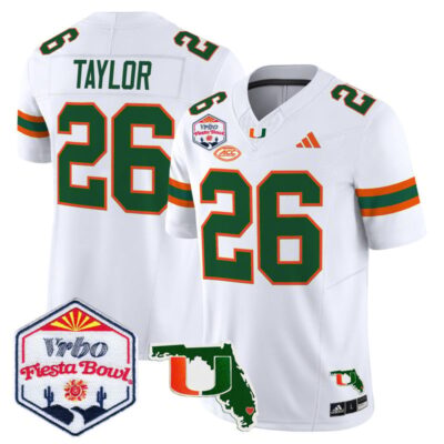 Miami Hurricanes 2026 The Fiesta Bowl & Florida Patch Vapor Limited Stitched Jersey - White / Sean Taylor