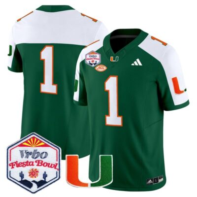 Miami Hurricanes 2026 The Fiesta Bowl Vapor Limited Stitched Jersey - Green Alternate / #1 Team