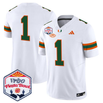 Miami Hurricanes 2026 The Fiesta Bowl Vapor Limited Stitched Jersey - White / #1 Team
