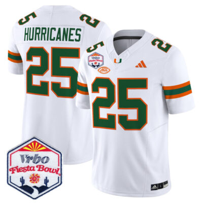 Miami Hurricanes 2026 The Fiesta Bowl Vapor Limited Stitched Jersey - White / #25 Hurricanes