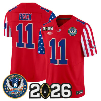 Miami Hurricanes "America250 Edition" Vapor Limited Jersey - 2026 CFP Final Patch - Red / Carson Beck