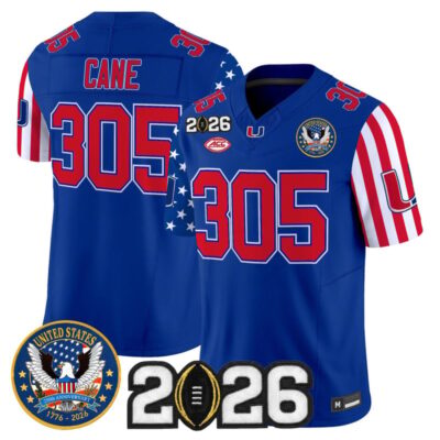 Miami Hurricanes "America250 Edition" Vapor Limited Jersey - 2026 CFP Final Patch - Royal / Cane 305