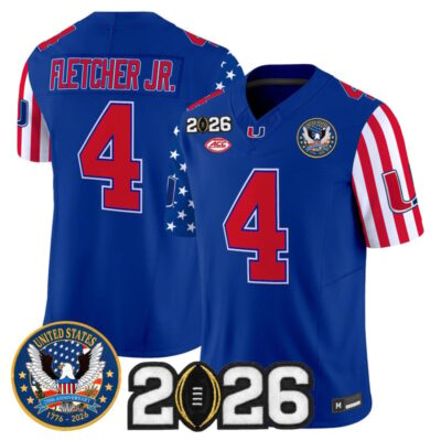 Miami Hurricanes "America250 Edition" Vapor Limited Jersey - 2026 CFP Final Patch - Royal / Mark Fletcher Jr.