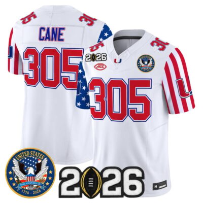 Miami Hurricanes "America250 Edition" Vapor Limited Jersey - 2026 CFP Final Patch - White / Cane 305