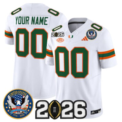 Miami Hurricanes "United States 250th Anniversary & 2026 CFP Final Patch" Vapor Limited Custom Jersey - White